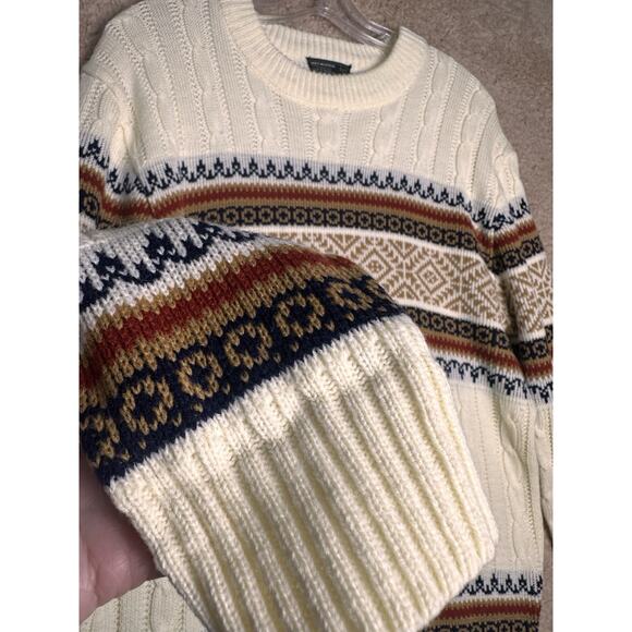 Vtg JCPenney's Men's Cream Rust Knit Fair Isle Nordic Ski Sweater Size M 70’s EC - Picture 9 of 15